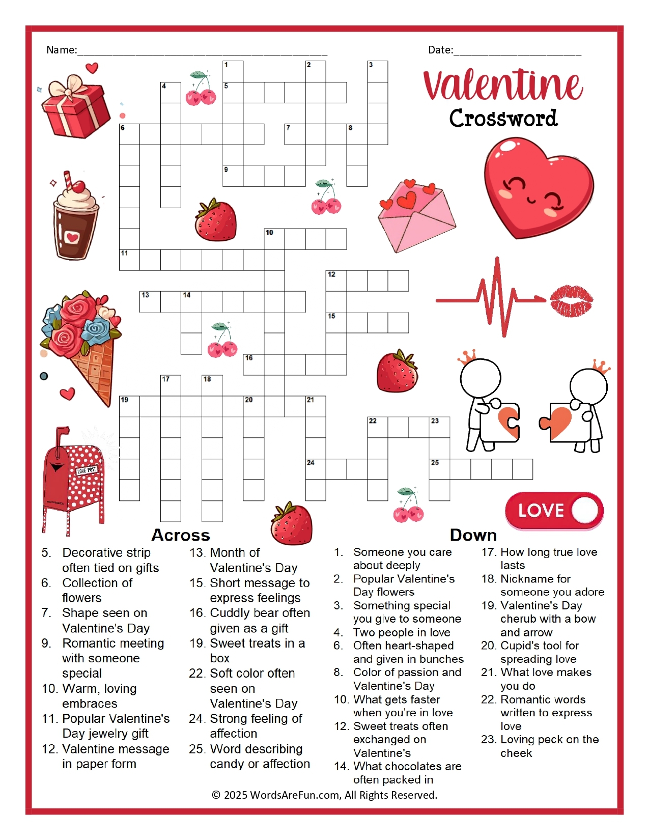 Valentine Crossword Puzzle Valentine Crossword Puzzle