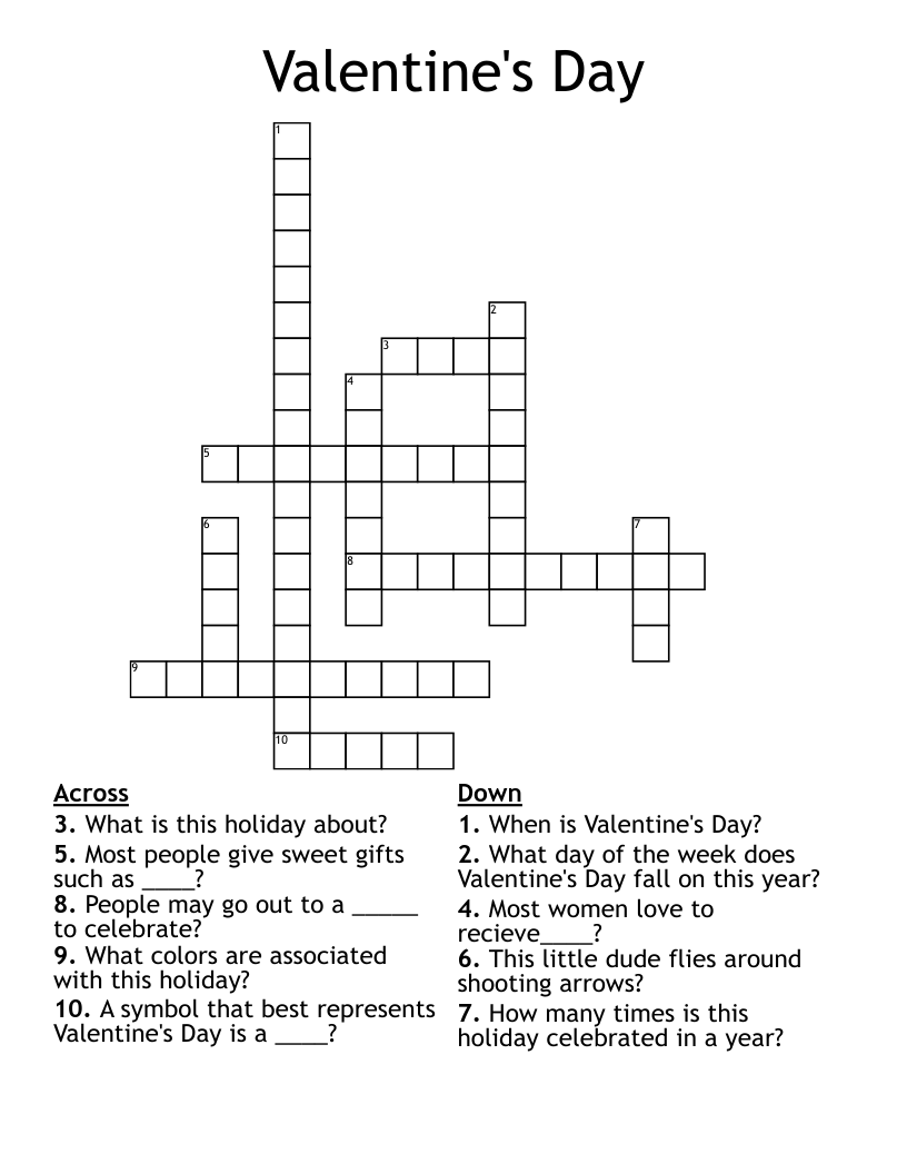 Valentine s Day Crossword WordMint Valentine s Day Crossword WordMint