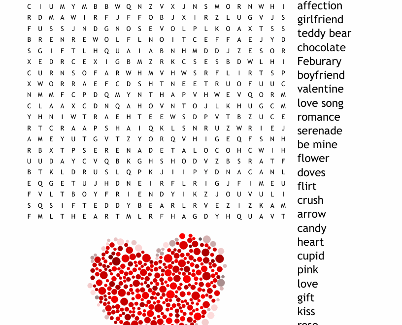 Valentine Word Search WordMint