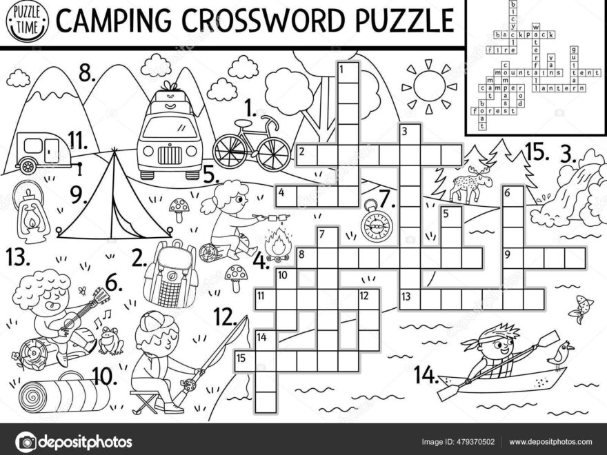 Vector Black White Camping Crossword Puzzle Simple Forest Summer Camp Stock Vector By LexiClaus 479370502