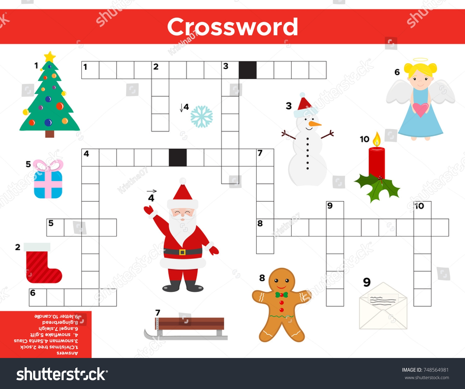 Vector Christmas New Year Crossword English Stock Vector Royalty Free 748564981 Shutterstock