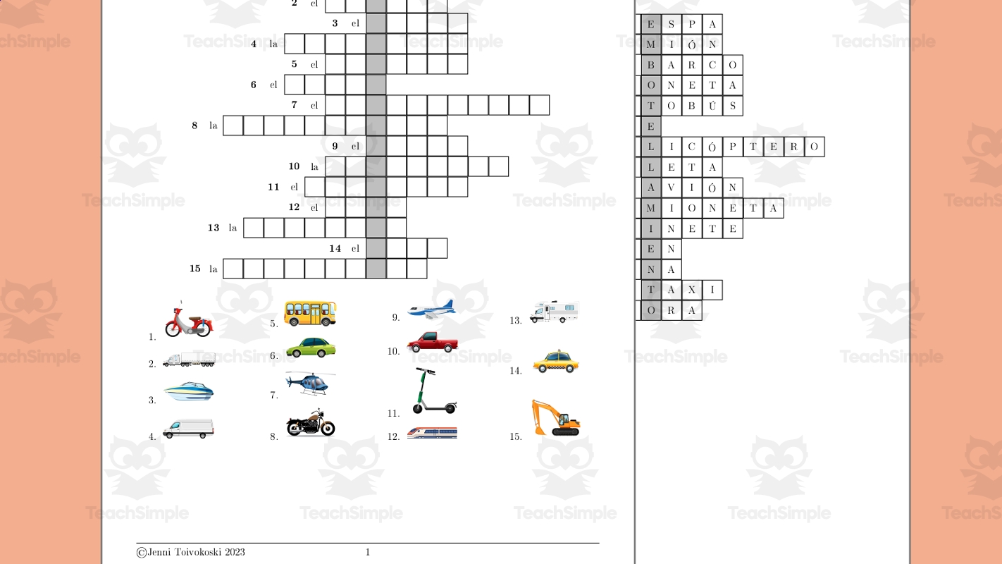 Vehicles In Spanish Crossword Puzzle Nombra Los Vehiculos By Teach Simple Vehicles In Spanish Crossword Puzzle Nombra Los Vehiculos By Teach Simple