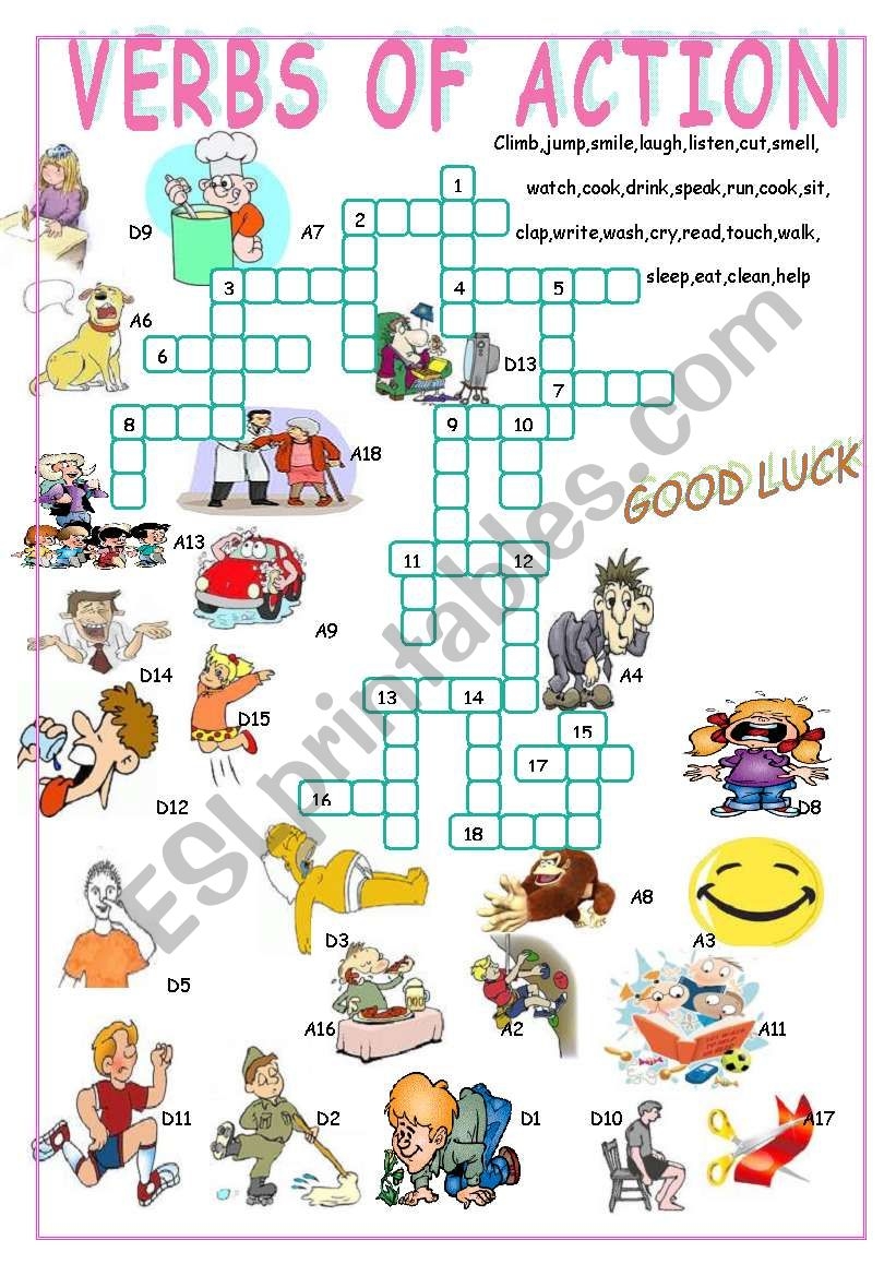 VERBS OF ACTION CROSSWORD PUZZLE ESL Worksheet By Ivolga VERBS OF ACTION CROSSWORD PUZZLE ESL Worksheet By Ivolga