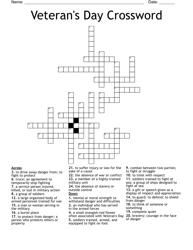 Veteran s Day Crossword WordMint Veteran s Day Crossword WordMint