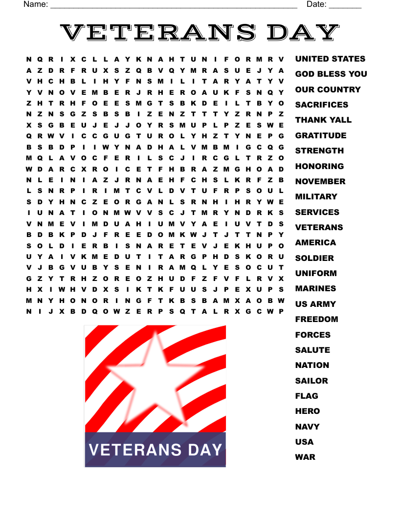 Veterans Day Crossword WordMint Veterans Day Crossword WordMint