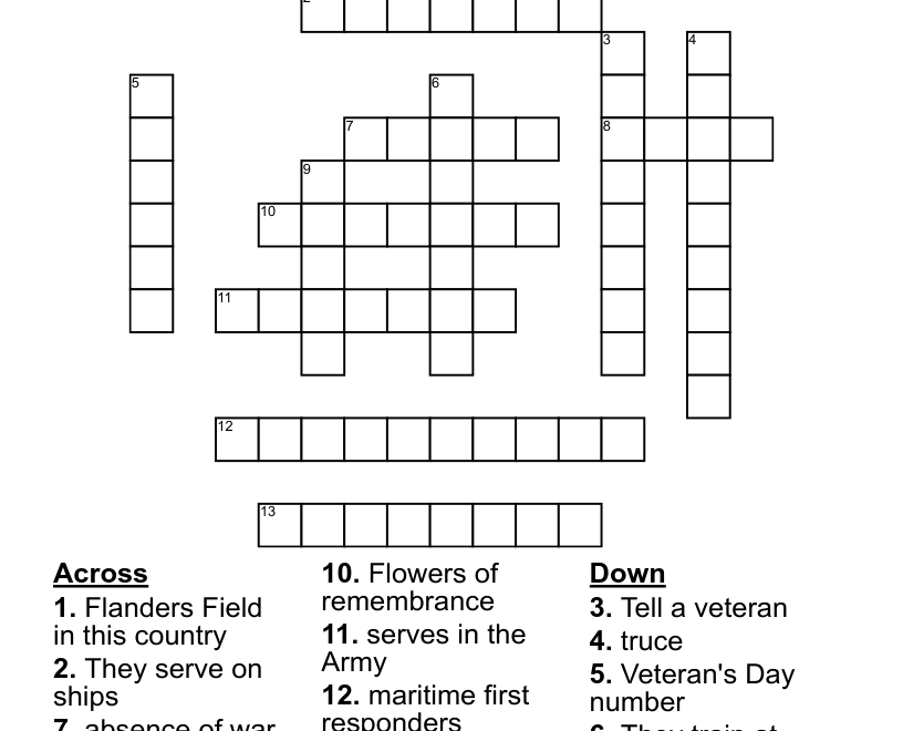 Veterans Day Crossword WordMint