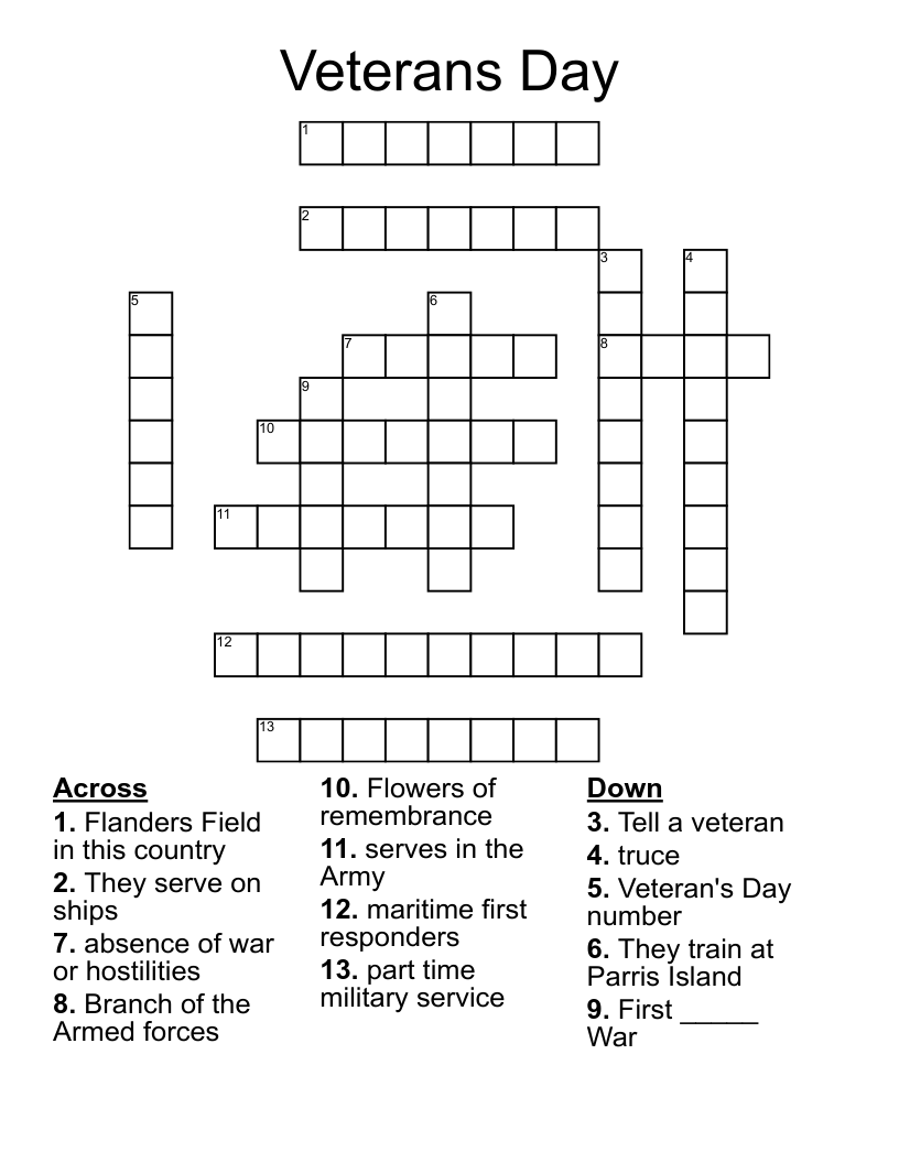 Veterans Day Crossword WordMint Veterans Day Crossword WordMint