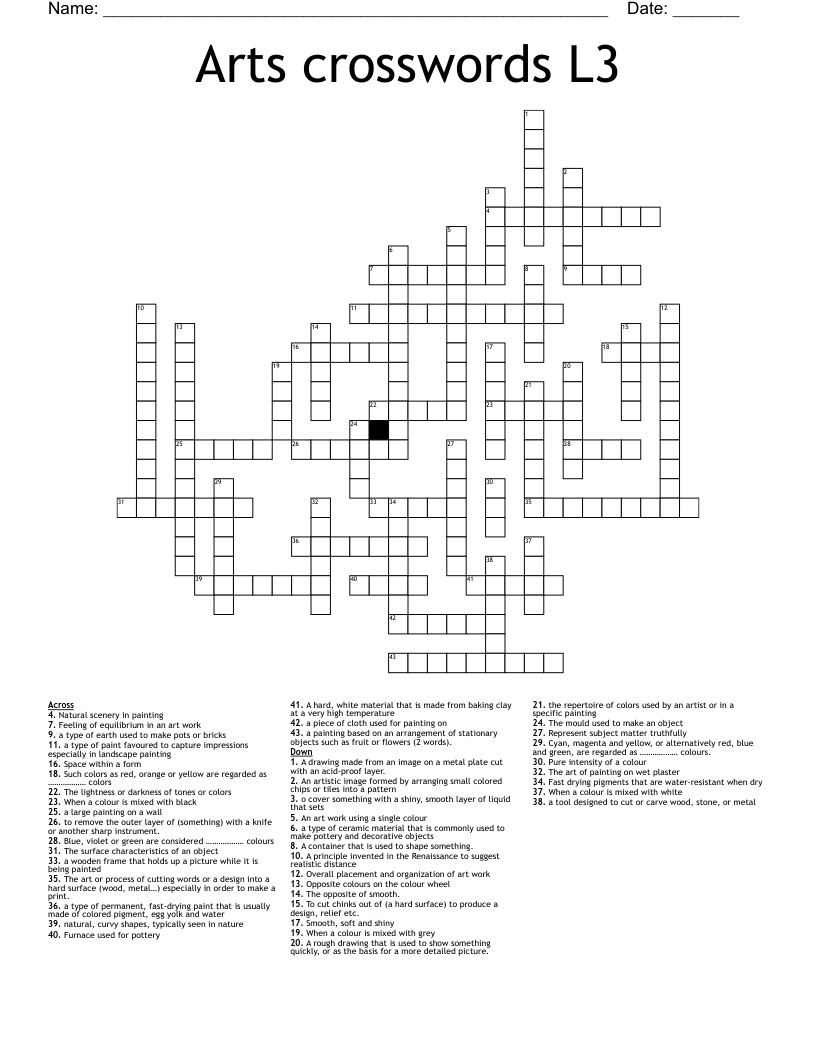 Visual Art Vocabulary Crossword WordMint Visual Art Vocabulary Crossword WordMint