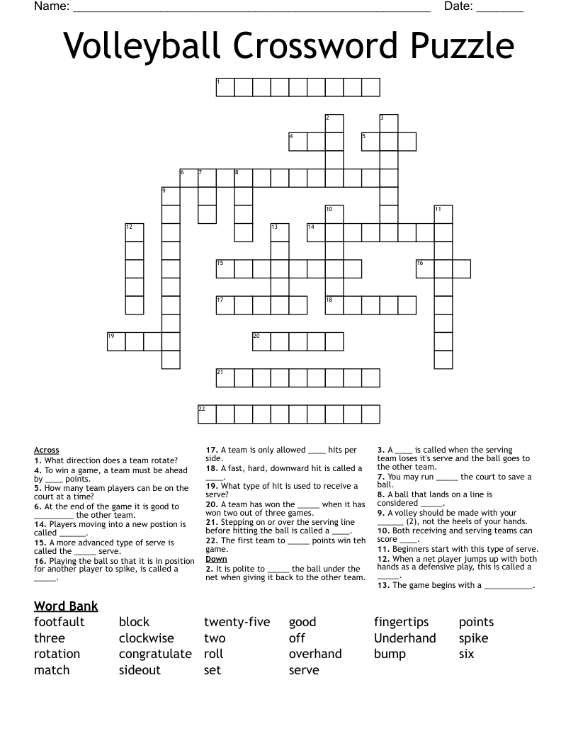 Volleyball Crossword Puzzle WordMint Volleyball Crossword Puzzle WordMint
