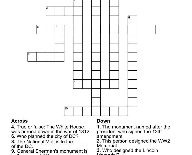 Washington DC Crossword WordMint