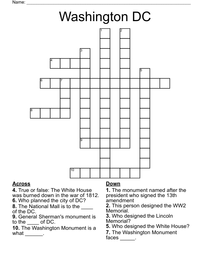 Washington DC Crossword WordMint
