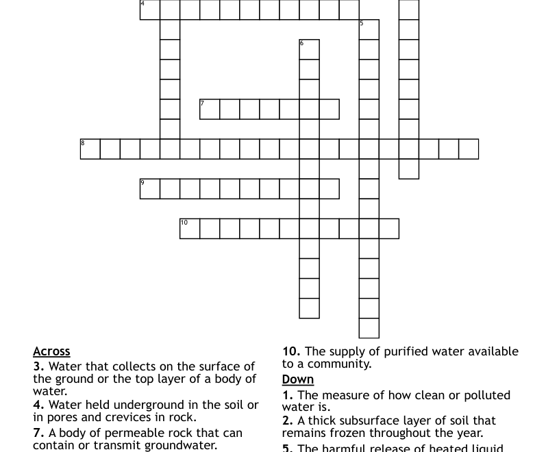 Water Crossword Puzzle WordMint