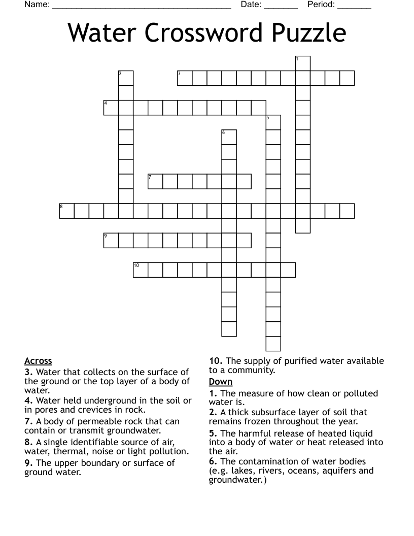 Water Crossword Puzzle WordMint Water Crossword Puzzle WordMint