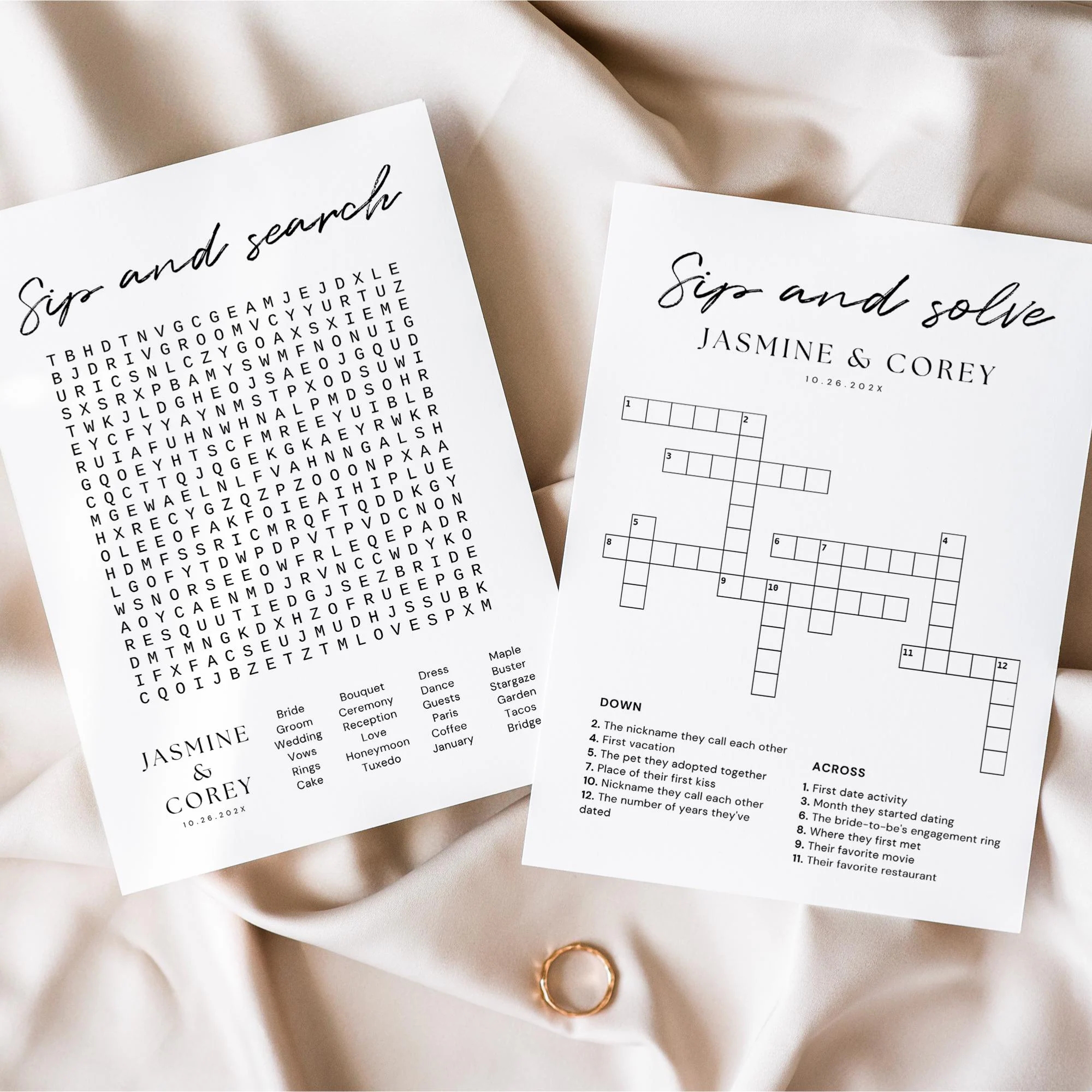 Wedding Crossword Puzzle And Word Search Custom Crossword Puzzle Wedding Sip And Solve Crossword Puzzle Template Editable Wedding Games Etsy