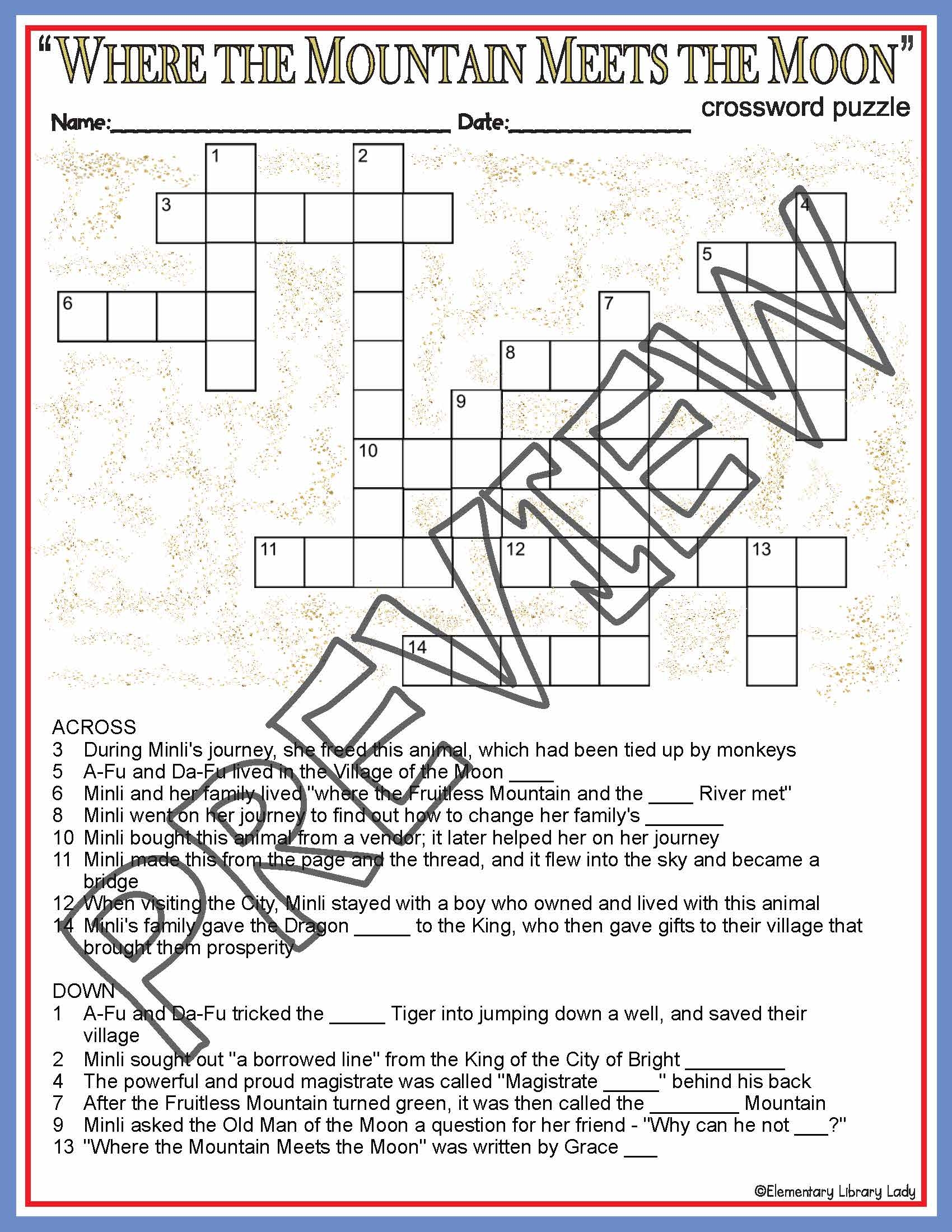 Moon Crossword Printable Moon Crossword Printable
