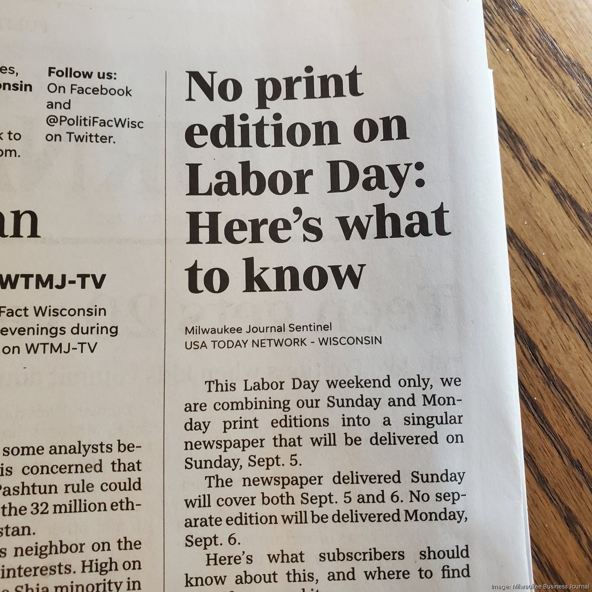 Why Milwaukee Journal Sentinel Won t Deliver Print Edition On Labor Day Milwaukee Business Journal Why Milwaukee Journal Sentinel Won t Deliver Print Edition On Labor Day Milwaukee Business Journal