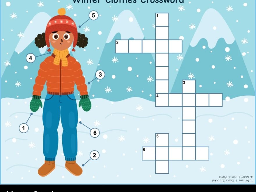 Winter Clothes Crossword Puzzle For Kids Vector Image