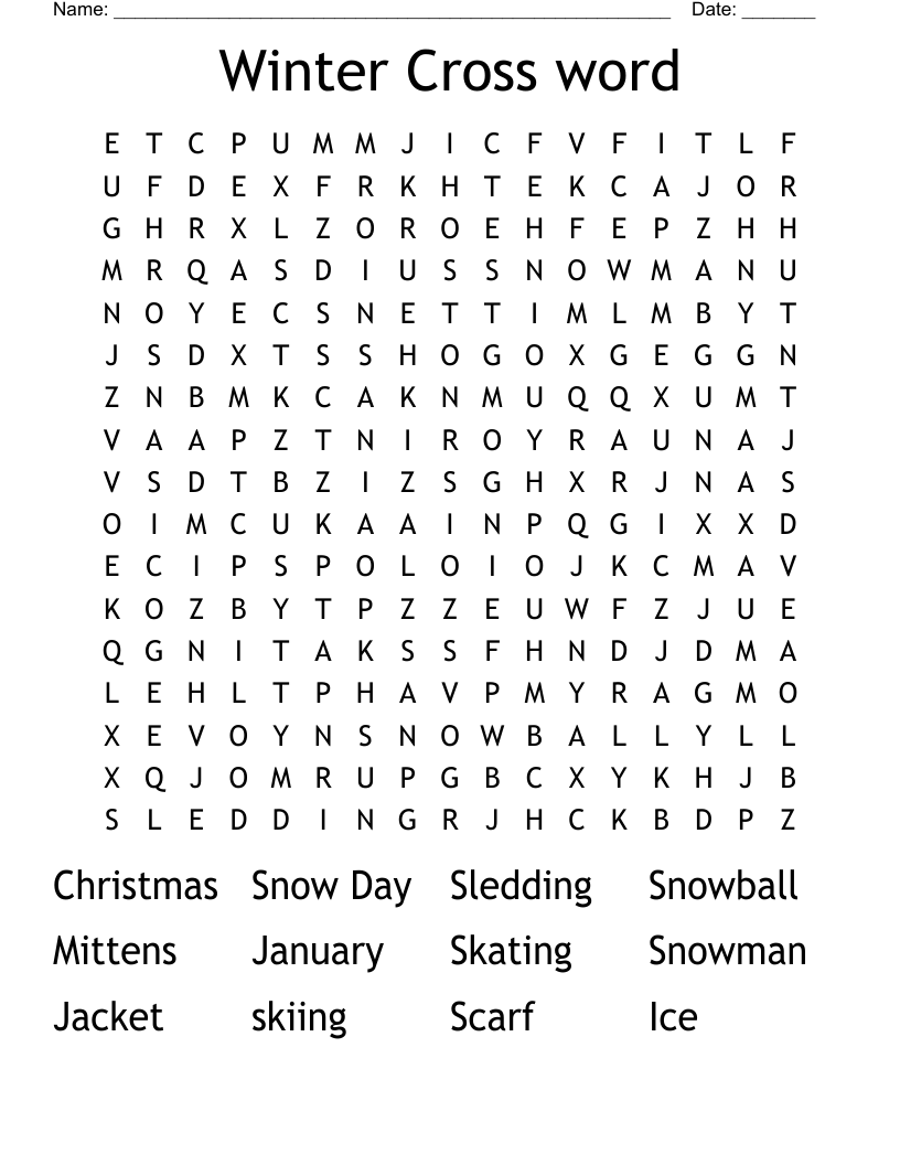 Winter Cross Word Word Search WordMint Winter Cross Word Word Search WordMint
