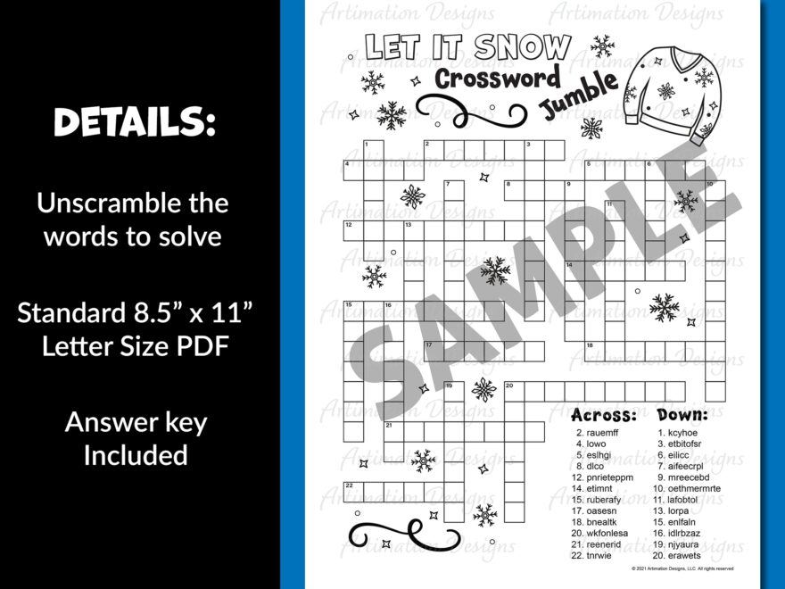 Winter Crossword Jumble Puzzle Word Scramble Word Unscramble Winter Vocabulary Made By Teachers