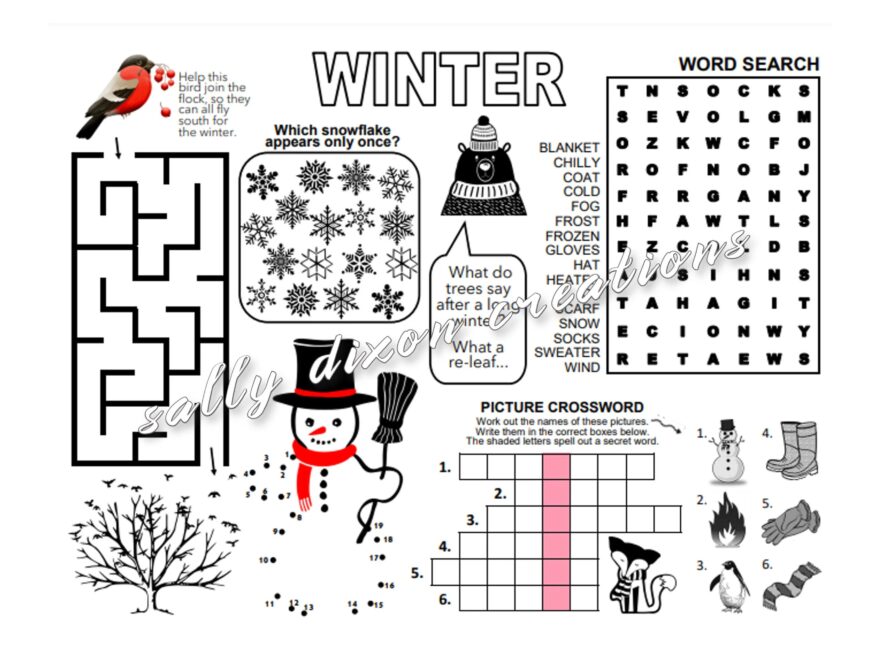 WINTER SEASON Puzzle Placemat PDF Crossword Puzzles Activity Sheet Puzzle Sheet Puzzle Place Mat Printable Wintertime Seasons Etsy