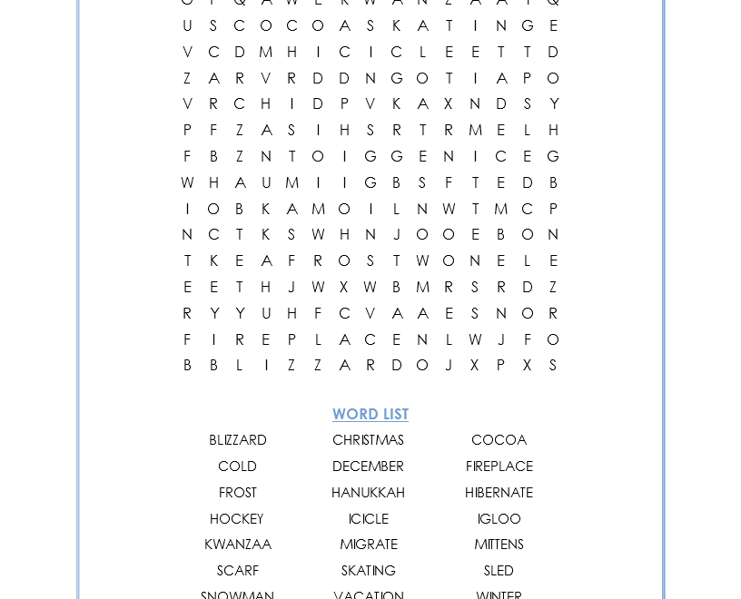 Winter Word Search Advanced My Printable Puzzles