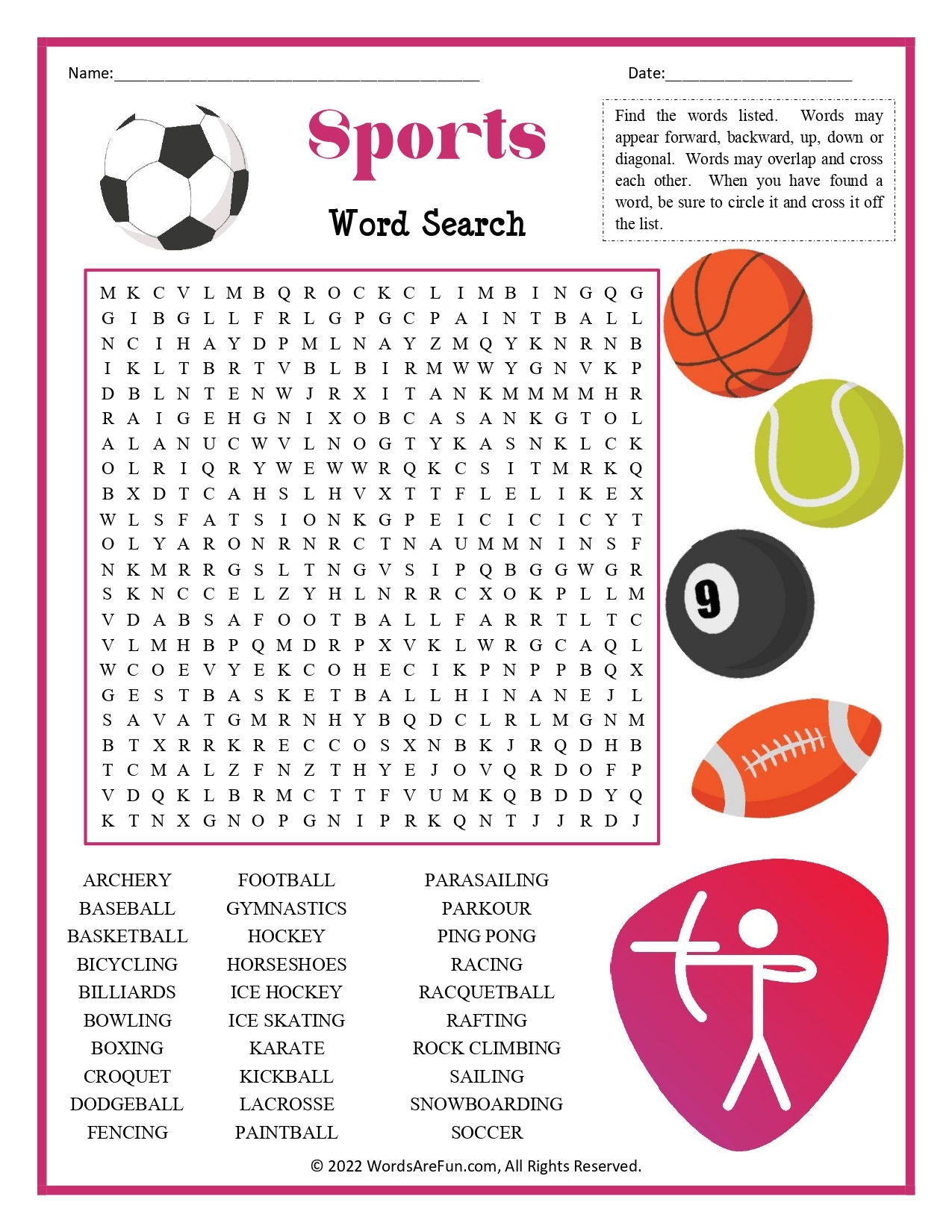 Word Search For Kids Sports Worksheets Library Word Search For Kids Sports Worksheets Library