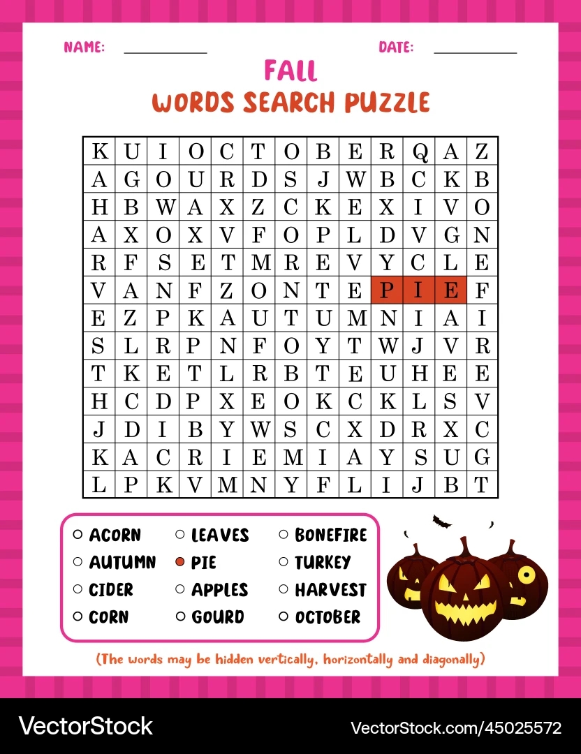 Word Search Game Fall Puzzle Worksheet Royalty Free Vector Word Search Game Fall Puzzle Worksheet Royalty Free Vector