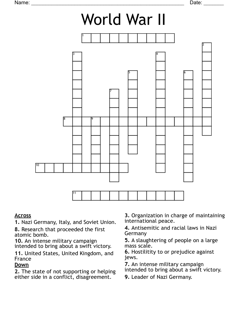World War II Crossword WordMint World War II Crossword WordMint