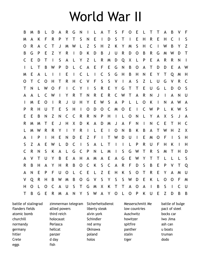 World War II Word Search WordMint World War II Word Search WordMint