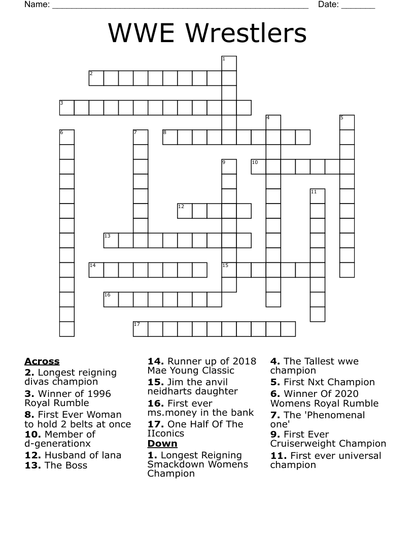 WWE Wrestlers Crossword WordMint WWE Wrestlers Crossword WordMint