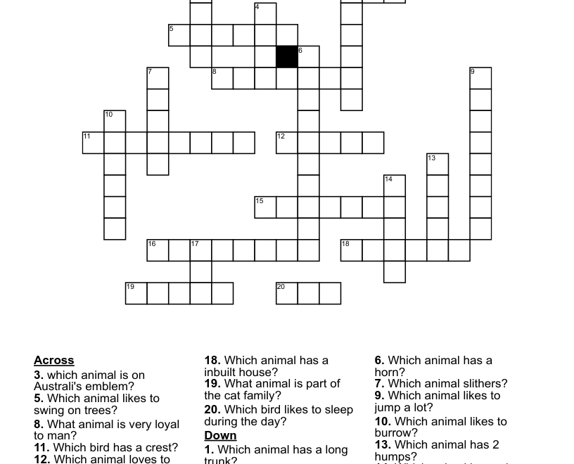 Zoo Animals Crossword WordMint