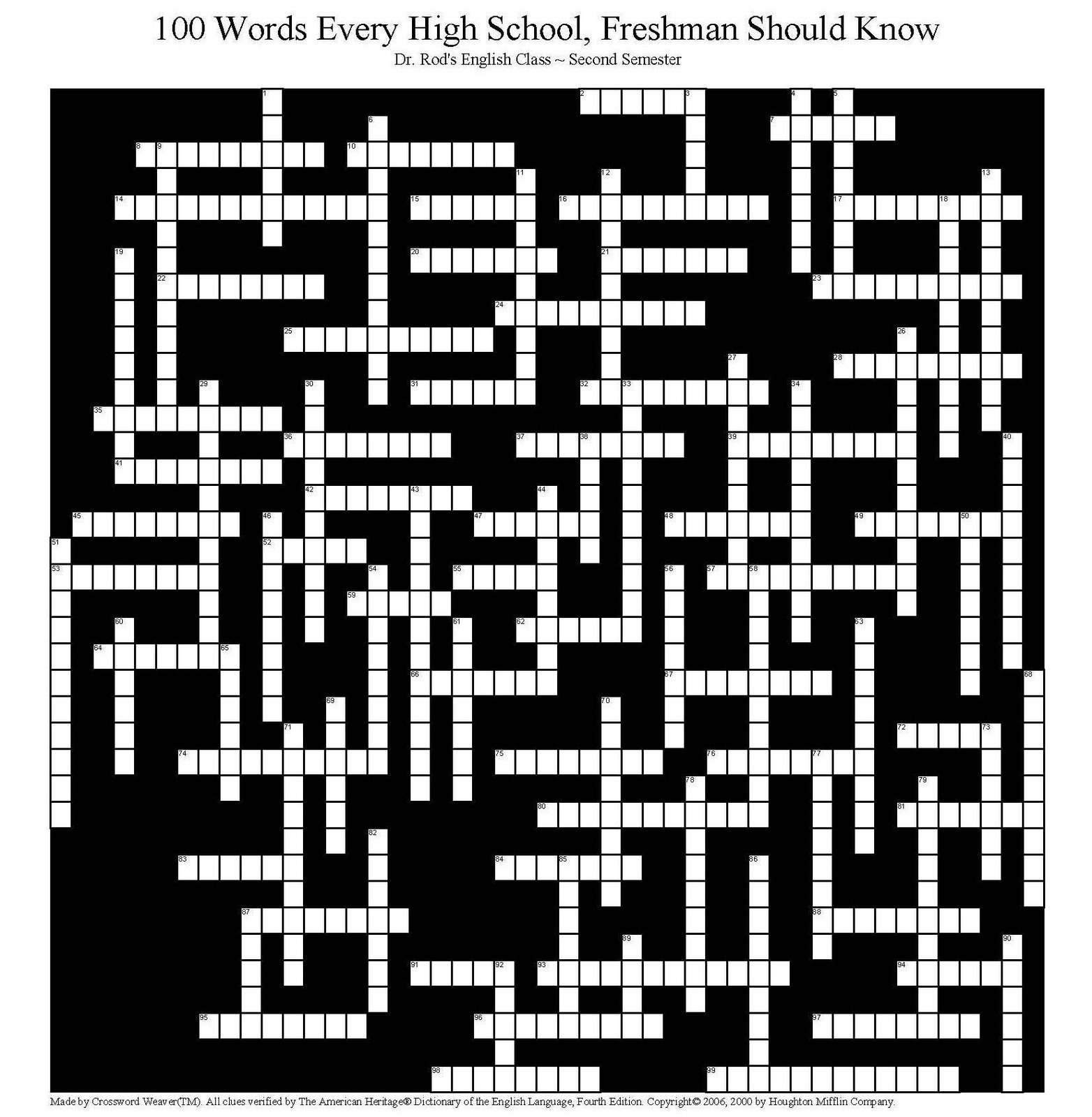 100 Words Every Freshman Should Know The CROSSWORD Dr Rod s English s Blog 100 Words Every Freshman Should Know The CROSSWORD Dr Rod s English s Blog