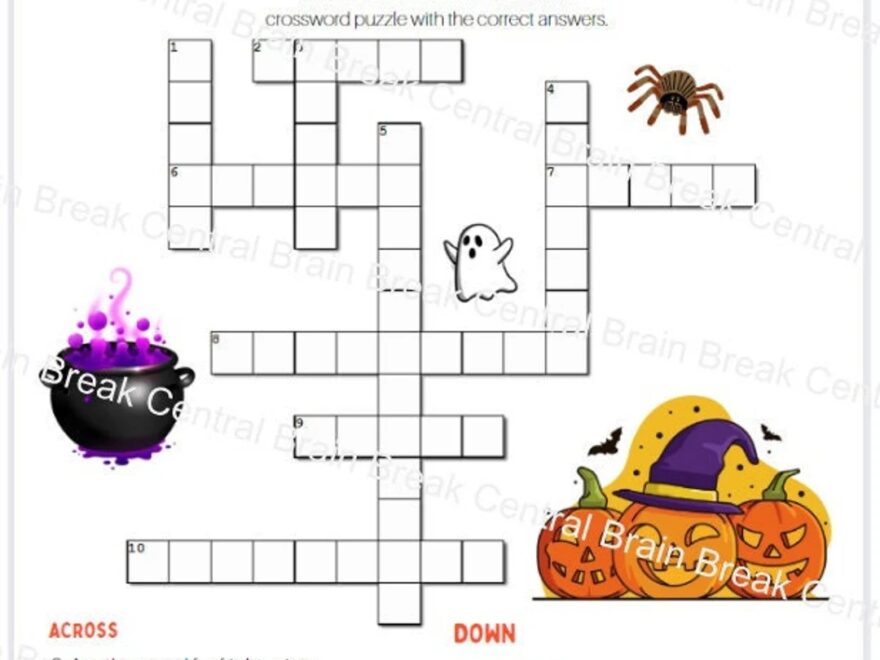 3rd Grade Halloween Crossword Puzzle With Answer Key Etsy Australia