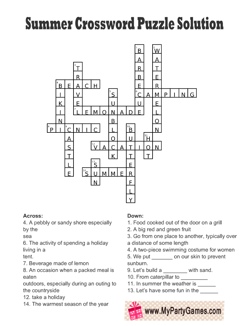4 Free Printable Summer Crossword Puzzles 4 Free Printable Summer Crossword Puzzles