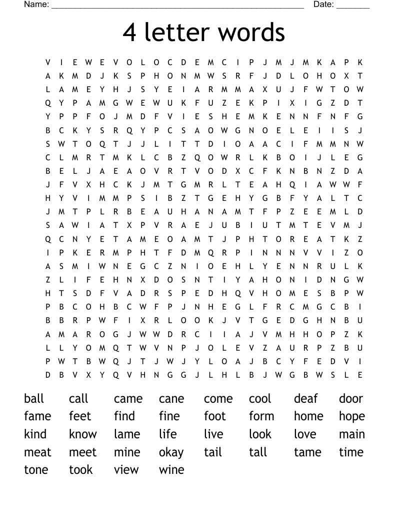 4 Letter Words Word Search WordMint