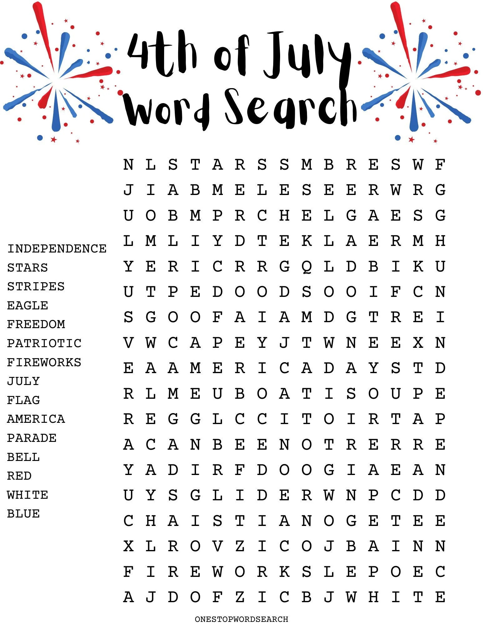 4th Of July Word Search Puzzle With Answer Sheet Fourth Of July Word Search Puzzle Independence Day Holiday Games Holiday Puzzles Etsy