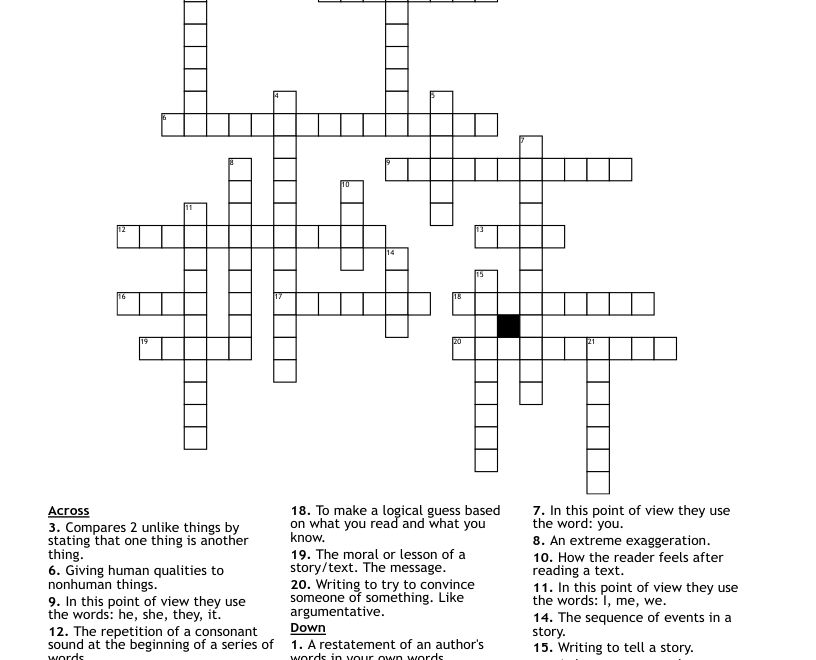 6th Grade ELA Terms Crossword WordMint