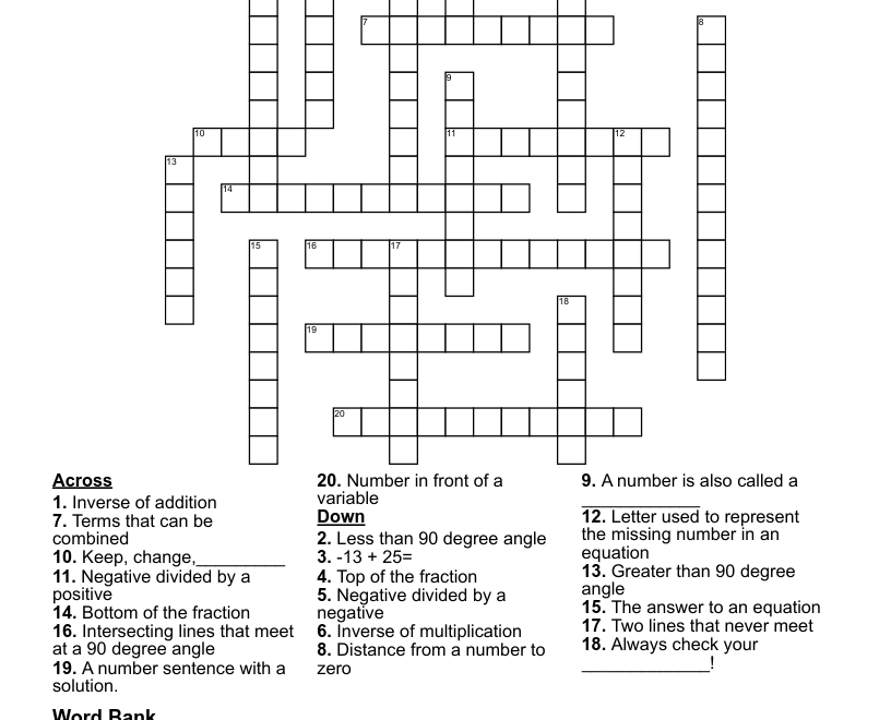 7th Grade Math Crossword WordMint