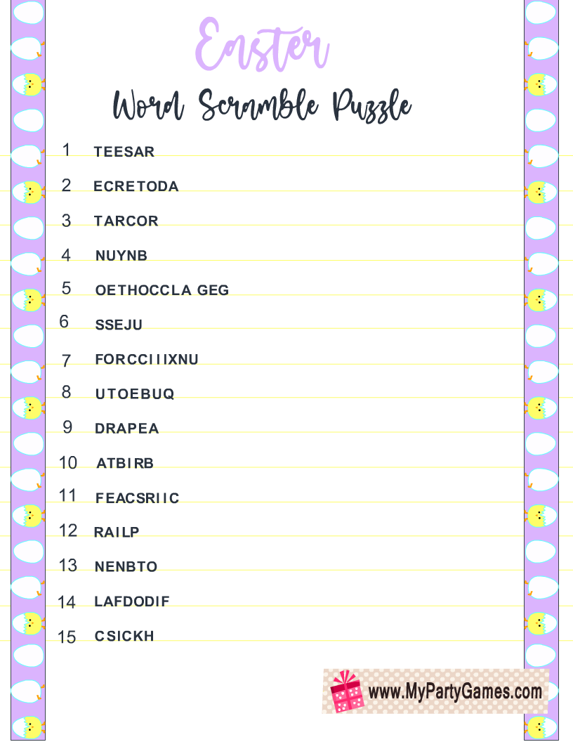 8 Free Printable Easter Word Scramble Puzzles