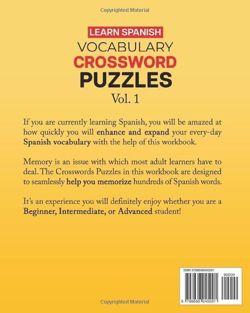 Amazon Learn Spanish Vocabulary Crossword Puzzles Vol 1 A Fun Way To Enhance Your Spanish and English Vocabulary Expand And Enhance Your Spanish Vocabulary 9798666045091 Torreblanca Cesar E Books