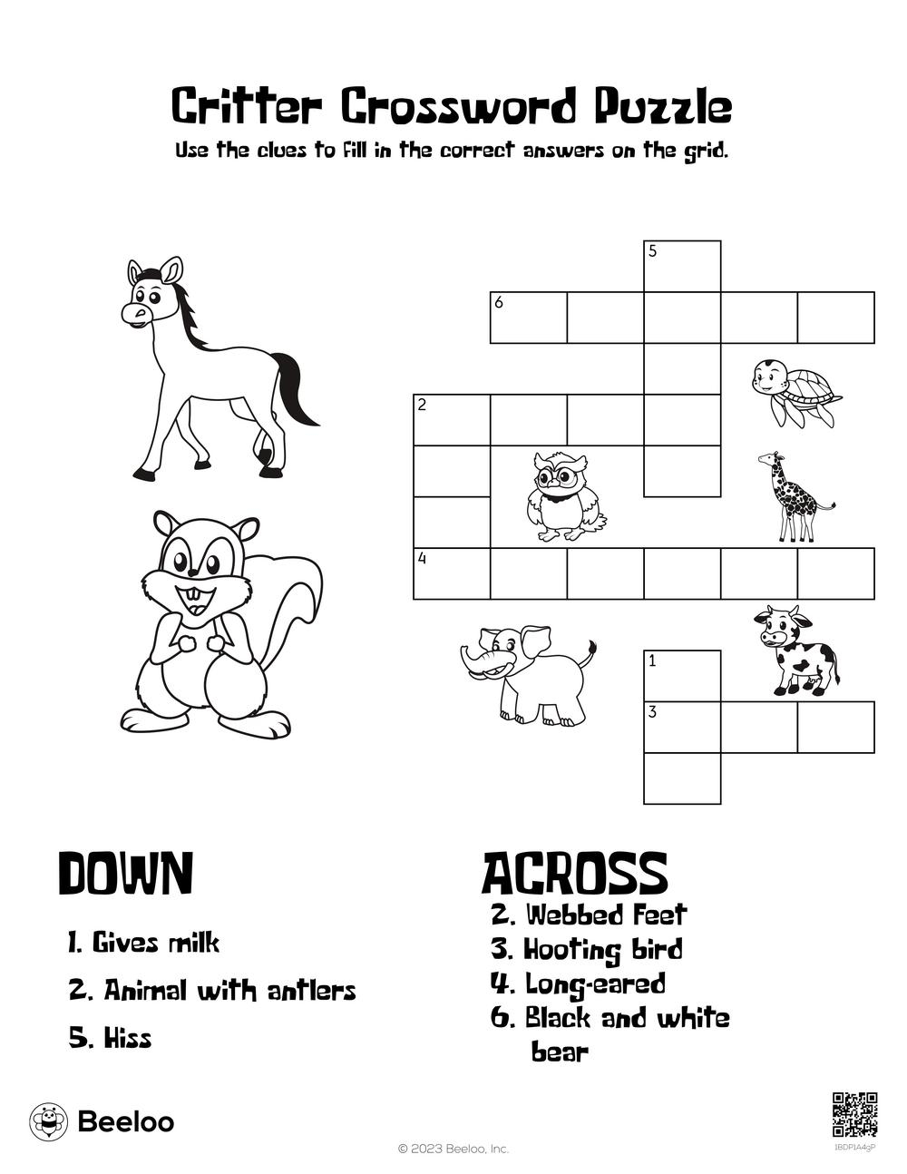 Animal Crossword Puzzles Printable For Adults Easy