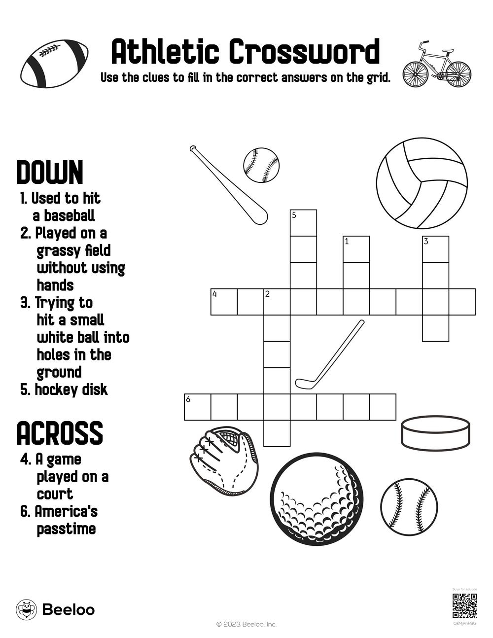 Athletic Crossword Beeloo Printable Crafts And Activities For Kids
