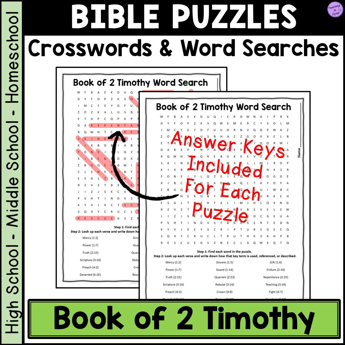 Bible Book Of 2 Timothy Crossword Word Search Puzzle Activities Made By Teachers