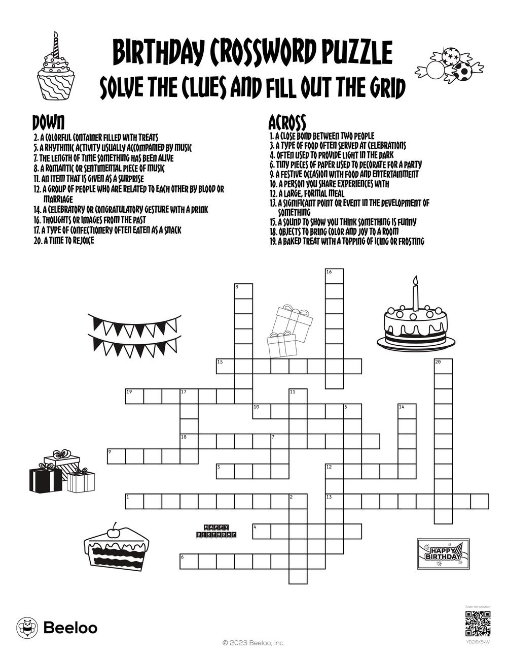 Birthday Crossword Puzzle Beeloo Printable Crafts And Activities For Kids