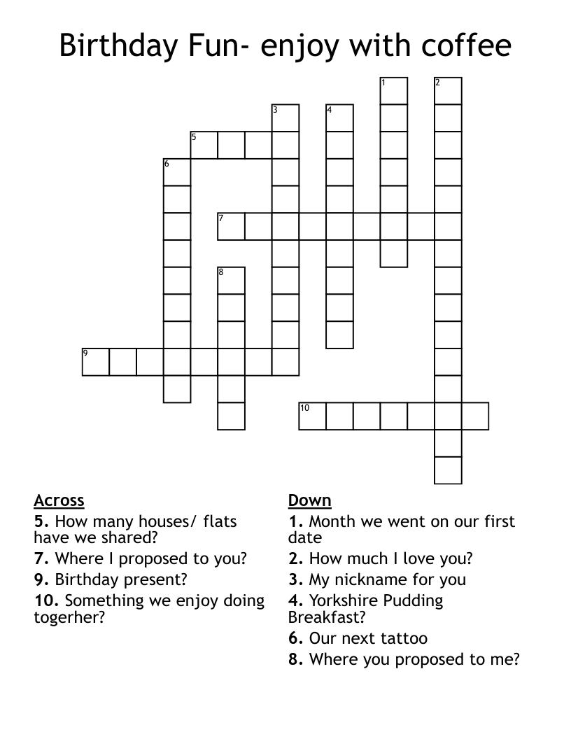 Birthday Fun Enjoy With Coffee Crossword WordMint