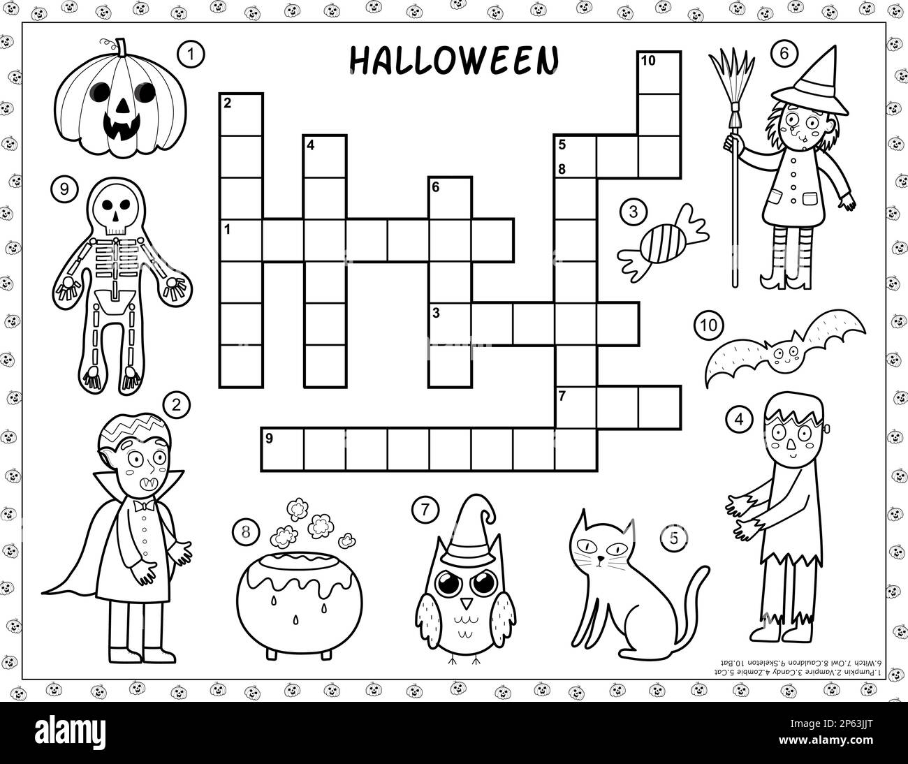 Black And White Halloween Crossword With Spooky Characters Stock Vector Image Art Alamy