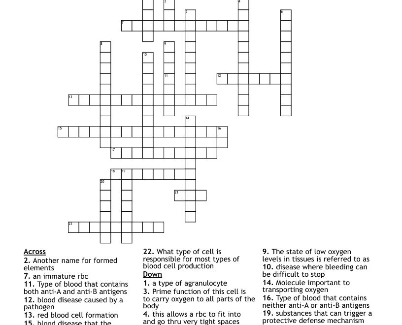 Blood Crossword Puzzle WordMint