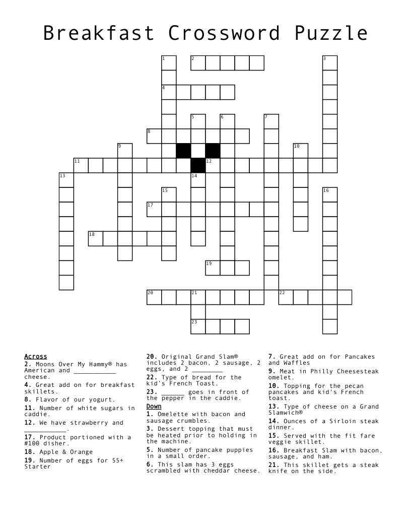 Breakfast Crossword Puzzle WordMint