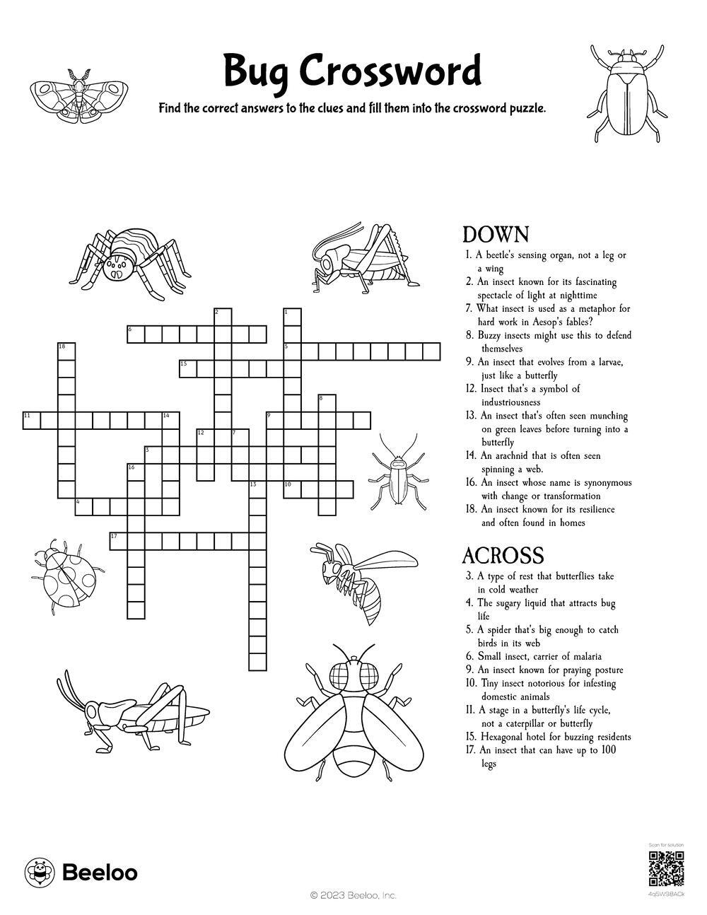 Bug Crossword Beeloo Printable Crafts And Activities For Kids