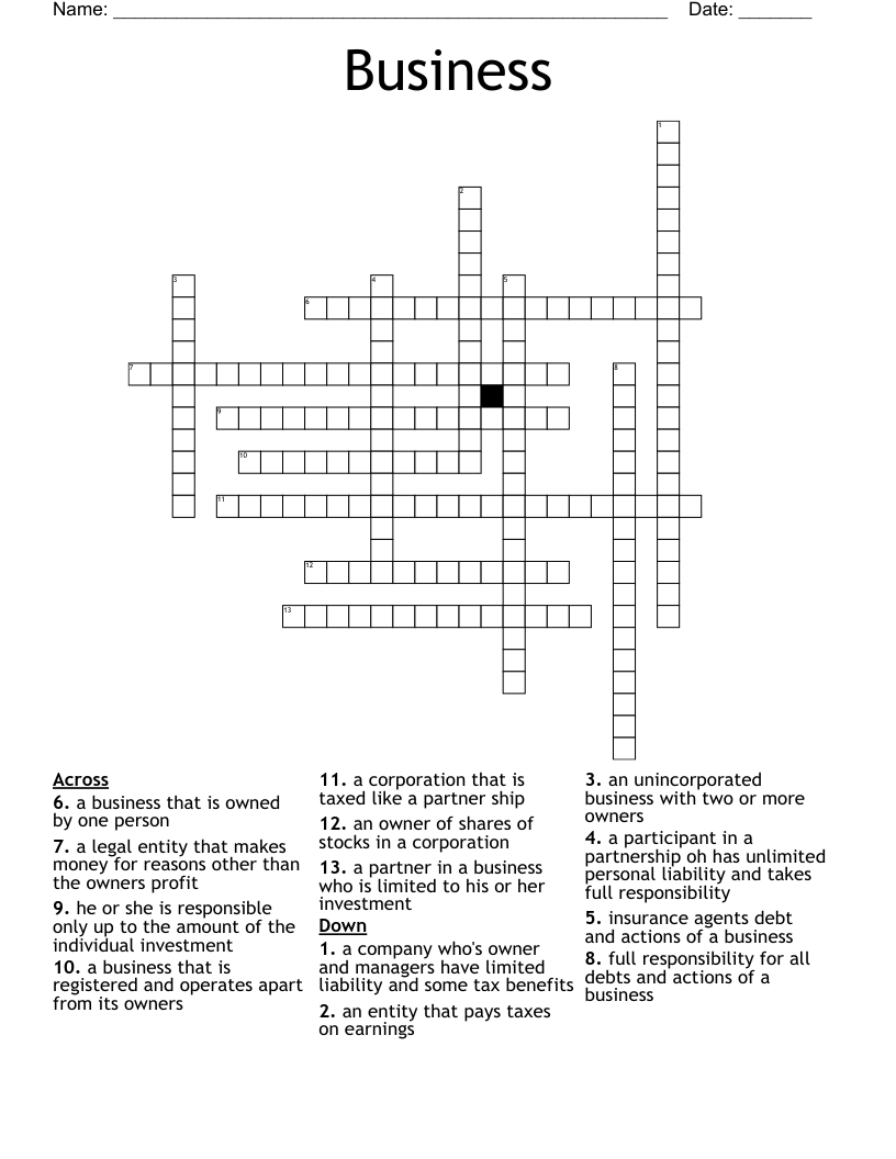 Business Crossword WordMint